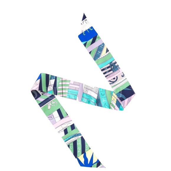 Hermès Set of 2: Silk Twilly Twill Scarf Astrologie Nouvelle Rose Ivoire Vert - Picture 2 of 6